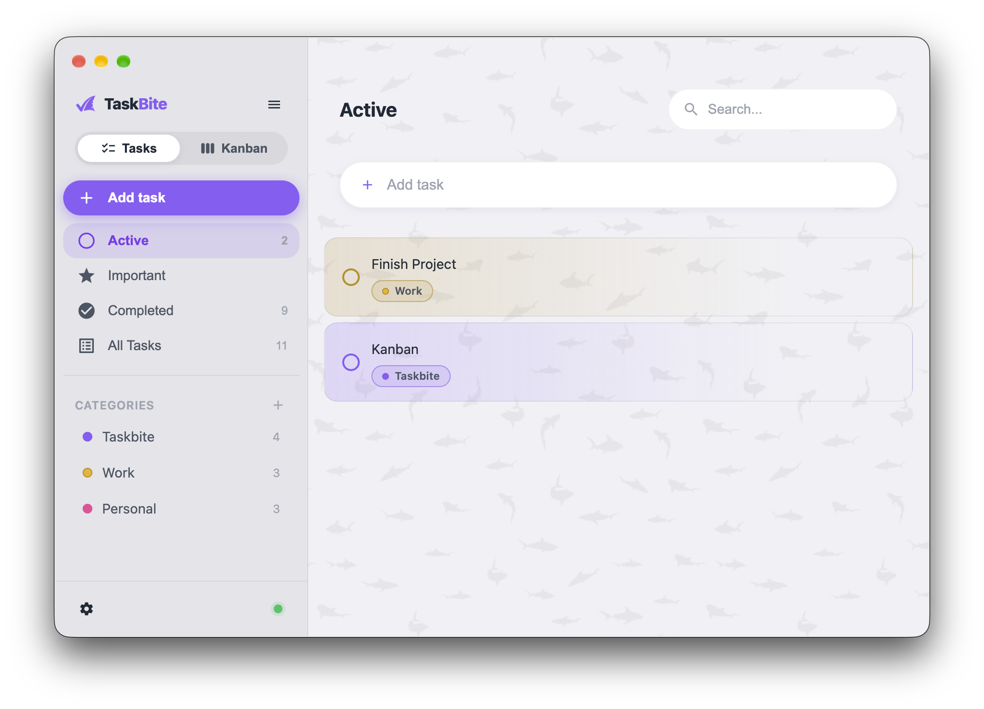 TaskBite task list in light mode